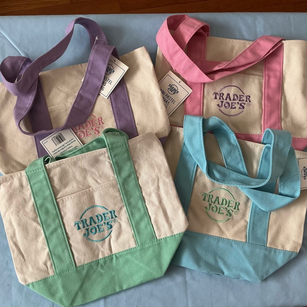 Trader Joe's Canvas Tote Bag Collection - Pink, Purple, Green, Blue